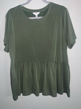 Time and Tru Olive Green Short Sleeve Peplum Top